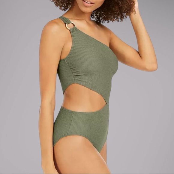Michael Kors Textured One Shoulder Cutout One Piece Swimsuit